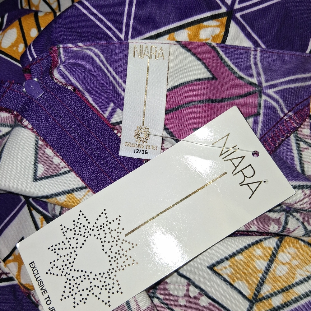 NIARA New Woman Size 12/36 Elegant High-Low Geometric Dress in Purple and Gold - Picture 17 of 17